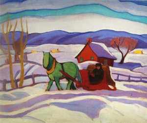 The Red Sleigh - painting by Sarah Robertson